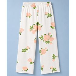 Pine Kids Cotton Knit Half sleeves T-Shirt & Pajama Night Suit With Floral Print -  White & Peach