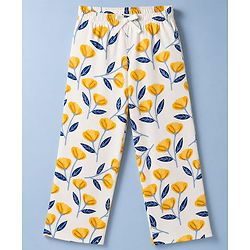 Pine Kids Cotton Knit Half Sleeves T-Shirt & Pyjama Night Suit With Floral Print - Yellow