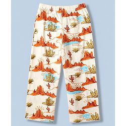 Pine Kids 100% Cotton Knit Bio Washed Single Jersery 180 Gsm Half Sleeves Co-ord Shirt & Pajama Night Suit with Dessert & Cactus Print - Off White