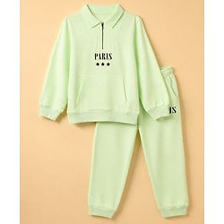 Pine Kids Looper Knit Full Sleeves Winter Wear Suit With Text Print - Limgreen