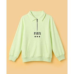 Pine Kids Looper Knit Full Sleeves Winter Wear Suit With Text Print - Limgreen