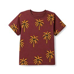 Pine Kids Cotton Knit Half Sleeves Co-Ords T-Shirt & Pyjama Night Suit with Coconut Tree Print - Brown