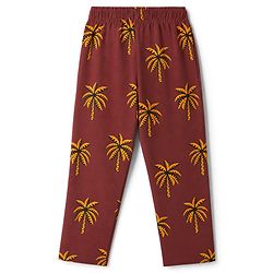 Pine Kids Cotton Knit Half Sleeves Co-Ords T-Shirt & Pyjama Night Suit with Coconut Tree Print - Brown
