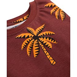 Pine Kids Cotton Knit Half Sleeves Co-Ords T-Shirt & Pyjama Night Suit with Coconut Tree Print - Brown