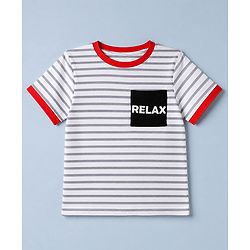 Pine Kids 100% Cotton Bio Washed Single Jersery 180 Gsm Knit T-Shirt & Pajama Night Suit with Stripes & Relax Print - White