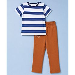 Pine Kids Cotton knit Half Sleeves Striped T-Shirt & Pyjama Night Suit - Blue