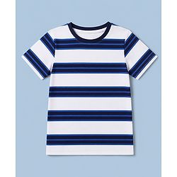 Pine Kids Cotton knit Half Sleeves Striped T-Shirt & Pyjama Night Suit - Blue