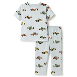 Pine Kids Cotton knit Half Sleeves Co-Ords T-Shirt & Pyjama Night Suit with Vehicle Print - Sky Blue