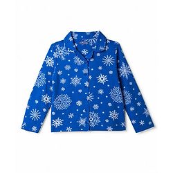Pine Kids Cotton Knit Full Sleeves Shirt & Pajama Co-Ords Night Suit With Snowflakes  Print - Blue