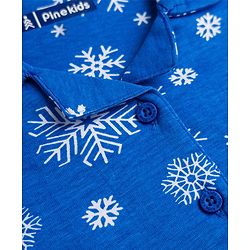 Pine Kids Cotton Knit Full Sleeves Shirt & Pajama Co-Ords Night Suit With Snowflakes  Print - Blue