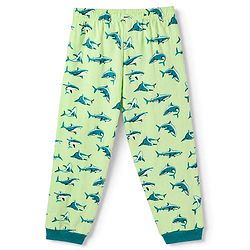 Pine Kids 100% Cotton Knit Full Sleeves T-Shirt & Pyjama Co-Ords Set With Whale Print - Limegreen