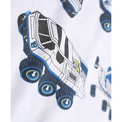 Pine Kids Cotton Knit Half Sleeves Vehicle Printed T-Shirt & Pyjama Co-Ords Night Suit - White & Blue