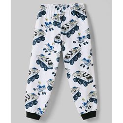Pine Kids Cotton Knit Half Sleeves Vehicle Printed T-Shirt & Pyjama Co-Ords Night Suit - White & Blue