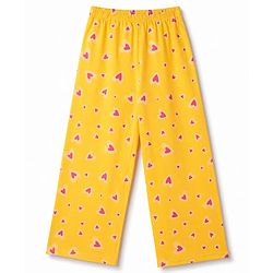 Pine Kids Cotton Knit Half Sleeves Co-Ords Top & Pyjama Night Suit with Heart Print - Yellow