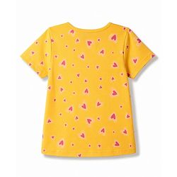 Pine Kids Cotton Knit Half Sleeves Co-Ords Top & Pyjama Night Suit with Heart Print - Yellow