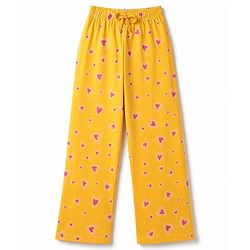 Pine Kids Cotton Knit Half Sleeves Co-Ords Top & Pyjama Night Suit with Heart Print - Yellow