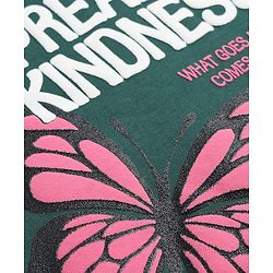 Pine Kids Cotton Knit Half Sleeves Top & Pyjama Night Suit with Text & Butterfly Print - Dark Green