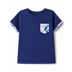 Pine Kids Cotton Knit Half Sleeves Top & Pyjama Night Suit with Floral Print -Navy Blue