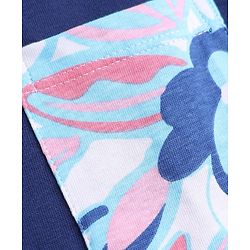 Pine Kids Cotton Knit Half Sleeves Top & Pyjama Night Suit with Floral Print -Navy Blue