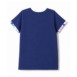 Pine Kids Cotton Knit Half Sleeves Top & Pyjama Night Suit with Floral Print -Navy Blue