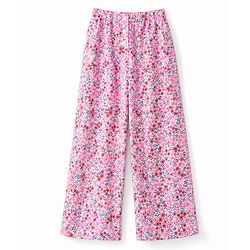 Pine Kids Cotton Knit Half Sleeves Top & Pyjama Night Suit with Heart, Text & Floral Print - Pink