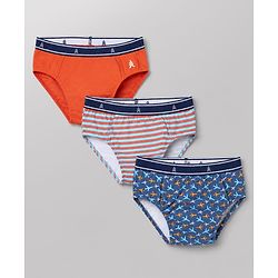 Pine Kids Cotton Elastane Knit Stripped Briefs with Airplane Print Pack of 3 - Blue Orange & Light Blue