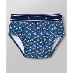 Pine Kids Cotton Elastane Knit Stripped Briefs with Airplane Print Pack of 3 - Blue Orange & Light Blue