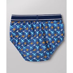 Pine Kids Cotton Elastane Knit Stripped Briefs with Airplane Print Pack of 3 - Blue Orange & Light Blue