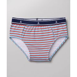 Pine Kids Cotton Elastane Knit Stripped Briefs with Airplane Print Pack of 3 - Blue Orange & Light Blue