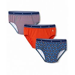 Pine Kids Cotton Elastane Knit Striped Briefs With Aeroplane Print Pack of 3 - Red & Blue