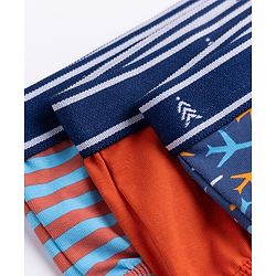 Pine Kids Cotton Elastane Knit Striped Briefs With Aeroplane Print Pack of 3 - Red & Blue