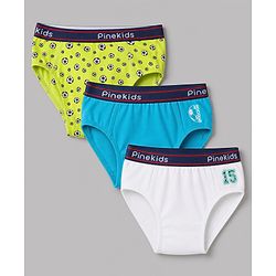 Pine Kids Cotton Elastane Knit  Male Briefs With  Football Print Pack of 3-Blue
