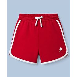 Pine Active Terry Knit Above Knee Length Solid Color Performance Shorts - Red