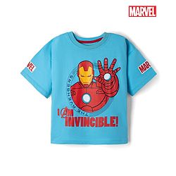Pine Kids Marvel Cotton Single Jersey Knit T-Shirt with Half Sleeves and Avenger Graphics - Blue