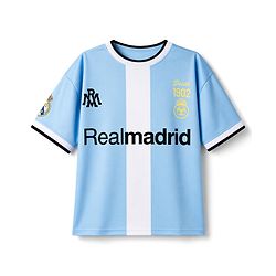 Pine Active Knit Half Sleeves Realmadrid Text Print Football T-Shirt - Light Blue