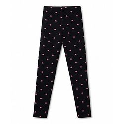 Pine Kids Cotton Lycra Knit Full Length Hearts Printed Leggings - Black