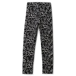 Pine Kids Cotton Lycra Knit Full Length Leggings with Floral Print - Black