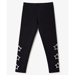 Pine Kids Cotton Lycra Knit Full Length Star Printed Leggings- Black