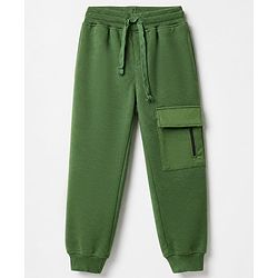 Pine Kids Cotton Knit Solid Full Length Lounge Pant in Olive Green