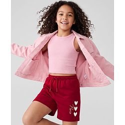 Pine Kids 100% Cotton Looper Knit Solid Short With Heart Print In Maroon
