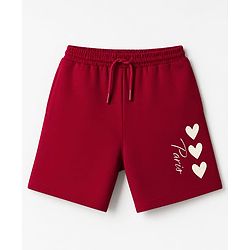 Pine Kids 100% Cotton Looper Knit Solid Short With Heart Print In Maroon