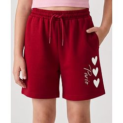 Pine Kids 100% Cotton Looper Knit Solid Short With Heart Print In Maroon