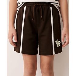 Pine Kids 100% Cotton Looper Knit Solid Shorts With Tape Detailing - Brown
