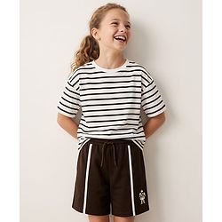 Pine Kids 100% Cotton Looper Knit Solid Shorts With Tape Detailing - Brown