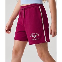 Pine Kids 100% Cotton Looper Knit Solid Shorts With Text Print - Brown