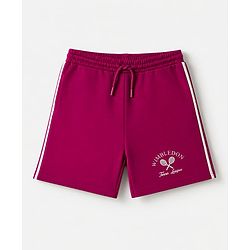 Pine Kids 100% Cotton Looper Knit Solid Shorts With Text Print - Brown