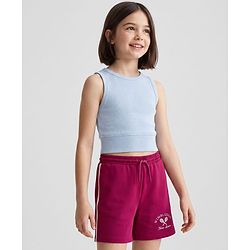 Pine Kids 100% Cotton Looper Knit Solid Shorts With Text Print - Brown