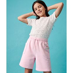 Pine Kids 100% Cotton Looper Knit Solid Shorts With Side Pockets - Light Pink