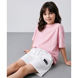 Pine Kids 100% Cotton Looper Knit Solid Shorts With Text Print - White
