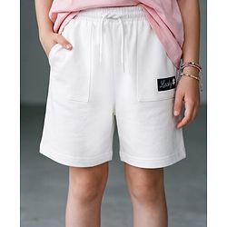 Pine Kids 100% Cotton Looper Knit Solid Shorts With Text Print - White